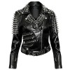 New Women Fashion Black Jacket Brando Style Jacket Silver Spiked Studded Punk Fitted Leather Jacket